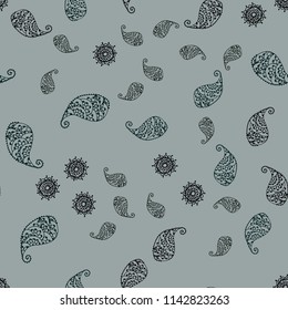 Dark Green vector seamless abstract pattern with leaves and flowers. Illustration with doodles on abstract template. Textured pattern for a website, banner.