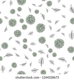 Dark Green vector seamless abstract background with leaves, flowers. Design in Indian style on white background. Pattern for design of window blinds, curtains.