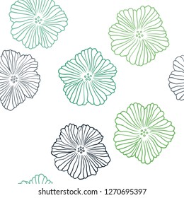 Dark Green vector seamless abstract background with flowers. Sketchy doodle flowers on white background. Template for business cards, websites.
