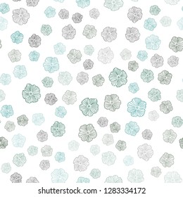 Dark Green vector seamless abstract backdrop with flowers. Colorful illustration with flowers in doodle style. Design for textile, fabric, wallpapers.