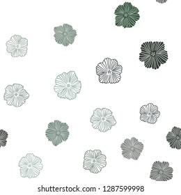 Dark Green vector seamless abstract backdrop with flowers. Abstract illustration with flowers in doodles style. Design for textile, fabric, wallpapers.