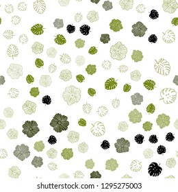 Dark Green vector seamless abstract design with leaves, flowers. Colorful illustration in doodle style with leaves, flowers. Texture for window blinds, curtains.