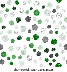 Dark Green vector seamless abstract backdrop with leaves, flowers. Shining colored illustration with leaves and flowers. Design for textile, fabric, wallpapers.