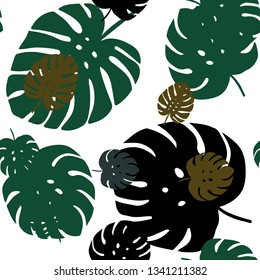 Dark Green vector seamless abstract pattern with leaves. Shining colored illustration with leaves in doodle style. Texture for window blinds, curtains.