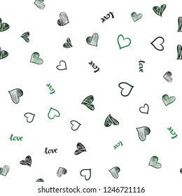 Dark Green vector seamless backdrop with phrase LOVE YOU, hearts. Illustration with phrase LOVE YOU, hearts for valentine's day. Design for wallpaper, fabric makers.