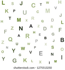 Dark Green vector seamless backdrop with english symbols. Modern geometrical illustration with ABC english symbols. Texture for window blinds, curtains.