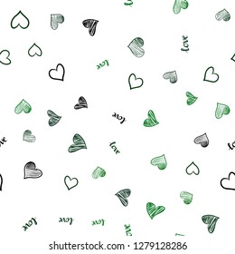 Dark Green vector seamless backdrop with phrase LOVE YOU, hearts. Design in doodle style with text LOVE YOU, hearts. Design for wallpaper, fabric makers.