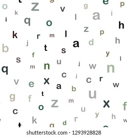 Dark Green vector seamless backdrop with english symbols. Shining illustration with ABC symbols on abstract template. Texture for window blinds, curtains.
