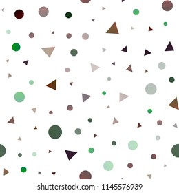 Dark Green vector seamless background with triangles, circles. Circles, lines on abstract background with colorful gradient. Pattern for design of window blinds, curtains.