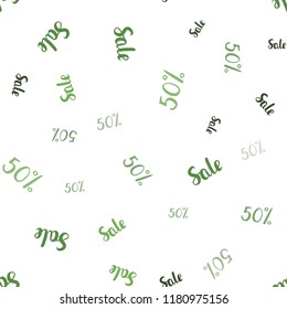 Dark Green vector seamless background with 50 % signs of sales. Abstract illustration with colorful gradient symbols of sales. Backdrop for ads, leaflets of Black Friday.
