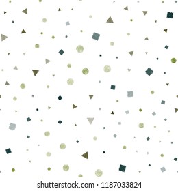 Dark Green vector seamless background with triangles, circles, cubes. Decorative design in abstract style with lines, dots, cubes. Pattern for design of window blinds, curtains.
