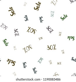 Dark Green vector seamless background with 30 % signs of sales. Colorful set of  percentage signs in simple style. Backdrop for mega promotions, discounts.