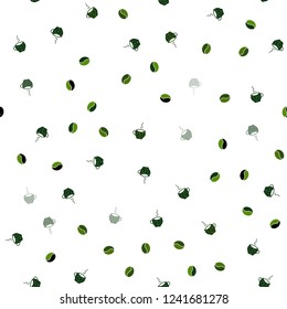 Dark Green vector seamless background with coffee, beans. Gradient illustration with coffee beans, tea cups. Design for ad, poster, banner of cafes, restaurants.