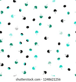 Dark Green vector seamless background with coffee, beans. Gradient abstract collection of coffee cups and beans. Pattern for ad, booklets, leaflets of restaurants.