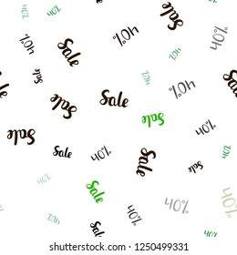 Dark Green vector seamless background with 40 % signs of sales. Colored words of sales with gradient on white background. Backdrop for mega promotions, discounts.