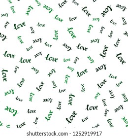 Dark Green vector seamless background with words of love. Decorative illustration with words of love in abstract style. Template for business cards, websites.