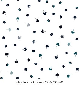 Dark Green vector seamless background with coffee, beans. Gradient illustration with coffee beans, tea cups. Pattern for ads of breakfast, lunch, dinner.