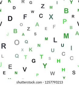 Dark Green vector seamless background with signs of alphabet. Blurred design in simple style with signs of alphabet. Design for wallpaper, fabric makers.