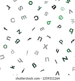 Dark Green vector seamless background with signs of alphabet. Abstract illustration with colored latin alphabet. Template for business cards, websites.