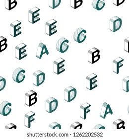 Dark Green vector seamless background with 3D signs of alphabet. Abstract illustration with 3D ABC symbols. Texture for window blinds, curtains.