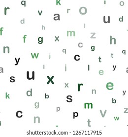 Dark Green vector seamless background with signs of alphabet. Abstract illustration with colored latin alphabet. Texture for window blinds, curtains.