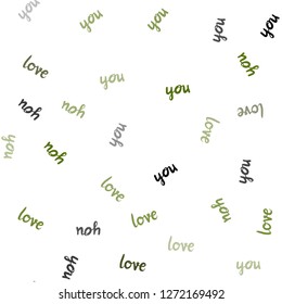 Dark Green vector seamless background with words of love. Decorative illustration with words of love in abstract style. Design for textile, fabric, wallpapers.