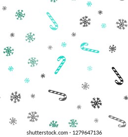 Dark Green vector seamless background with sweet xmas lollipops.