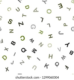 Dark Green vector seamless background with signs of alphabet. Modern geometrical illustration with ABC english symbols. Pattern for design of fabric, wallpapers.