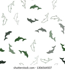 Dark Green vector seamless background with dolphins. Modern abstract illustration with sea dolphins. Pattern for wildlife ad, booklets.