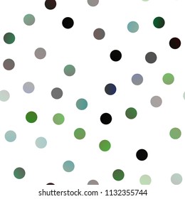 Dark Green vector seamless cover with spots. Illustration with set of shining colorful abstract circles. Completely new template for your brand book.