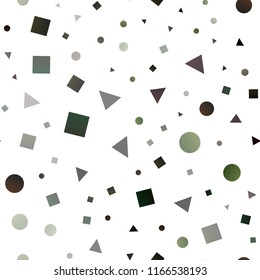 Dark Green vector seamless cover in polygonal style with circles. Illustration with set of colorful circles, triangles, squares. Trendy design for wallpaper, fabric makers.