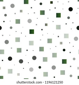 Dark Green vector seamless cover with circles, cubes. Colorful illustration with circles, squares in nature style. Template for business cards, websites.
