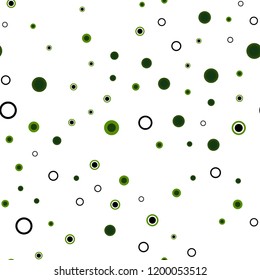 Dark Green vector seamless cover with spots. Illustration with set of shining colorful abstract circles. Pattern for design of window blinds, curtains.
