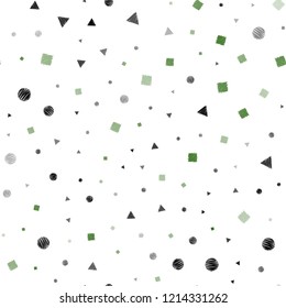 Dark Green vector seamless cover with polygonal style with circles. Decorative design in abstract style with lines, dots, cubes. Pattern for design of fabric, wallpapers.