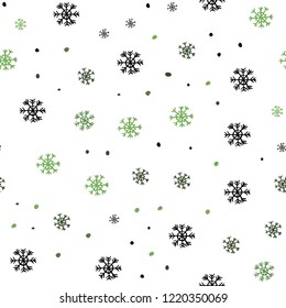 Dark Green vector seamless cover with beautiful snowflakes. Colorful snowflakes with gradient on abstract background. Template for business cards, websites.