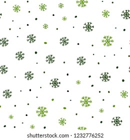 Dark Green vector seamless cover with beautiful snowflakes. Colorful snowflakes with gradient on abstract background. Pattern for design of fabric, wallpapers.