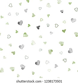 Dark Green vector seamless cover with Shining hearts. Blurred decorative design in doodle style with hearts. Pattern can be used for valentine's ad, booklets.