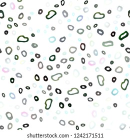 Dark Green vector seamless cover with circles. Blurred bubbles on abstract backdrop with colorful gradient. Pattern for trendy fabric, wallpapers.