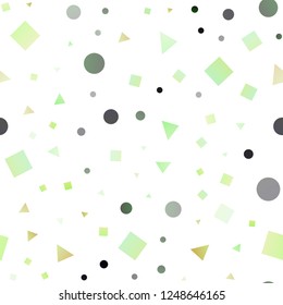 Dark Green vector seamless cover in polygonal style with circles. Circles, lines, rhombus with colorful gradient. Pattern for design of window blinds, curtains.