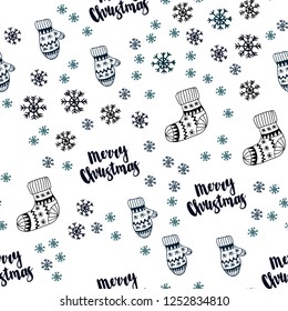 Dark Green vector seamless cover with beautiful snowflakes, balls, socks, mittens. Colorful xmas elements with gradient. Template for business cards, websites.