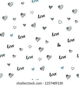 Dark Green vector seamless cover with quote LOVE YOU, hearts. Romantic illustration with colorful phrase LOVE YOU, hearts. Pattern for trendy fabric, wallpapers.