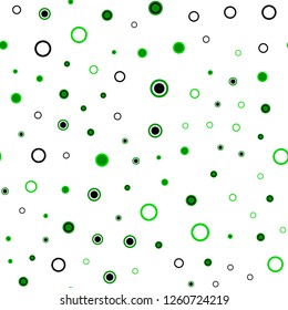 Dark Green vector seamless cover with spots. Illustration with set of shining colorful abstract circles. Pattern for trendy fabric, wallpapers.