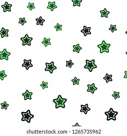 Dark Green vector seamless cover with small and big stars. Blurred decorative design in simple style with stars. Texture for window blinds, curtains.