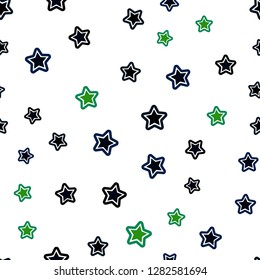 Dark Green vector seamless cover with small and big stars. Stars on blurred abstract background with gradient. Pattern for trendy fabric, wallpapers.