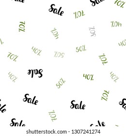 Dark Green vector seamless cover with symbols of 30, 40, 50 % sales. Gradient illustration with discount signs on white backdrop. Design for business ads, commercials.