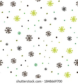 Dark Green vector seamless cover with beautiful snowflakes. Shining colorful illustration with snow in christmas style. Pattern for design of fabric, wallpapers.