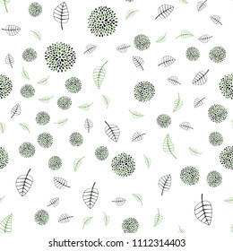 Dark Green vector seamless doodle backdrop with leaves and flowers. Abstract illustration with leaves, flowers in doodles style. Completely new template for your design.