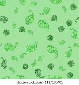 Dark Green vector seamless doodle backdrop with leaves and flowers. Colorful illustration in doodle style with leaves, flowers. Hand painted design for web, leaflet, textile.