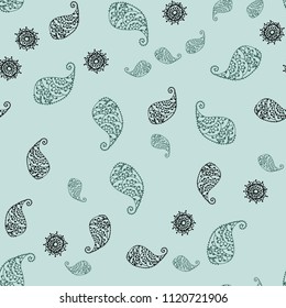Dark Green vector seamless doodle texture with leaves and flowers. Illustration with doodles on abstract template. Completely new design for your business.