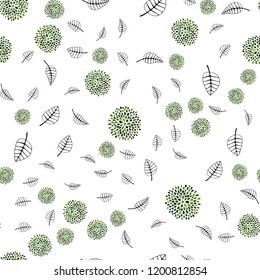 Dark Green vector seamless doodle template with leaves, flowers. Gradient Leaves, flowers on white background. Pattern for trendy fabric, wallpapers.